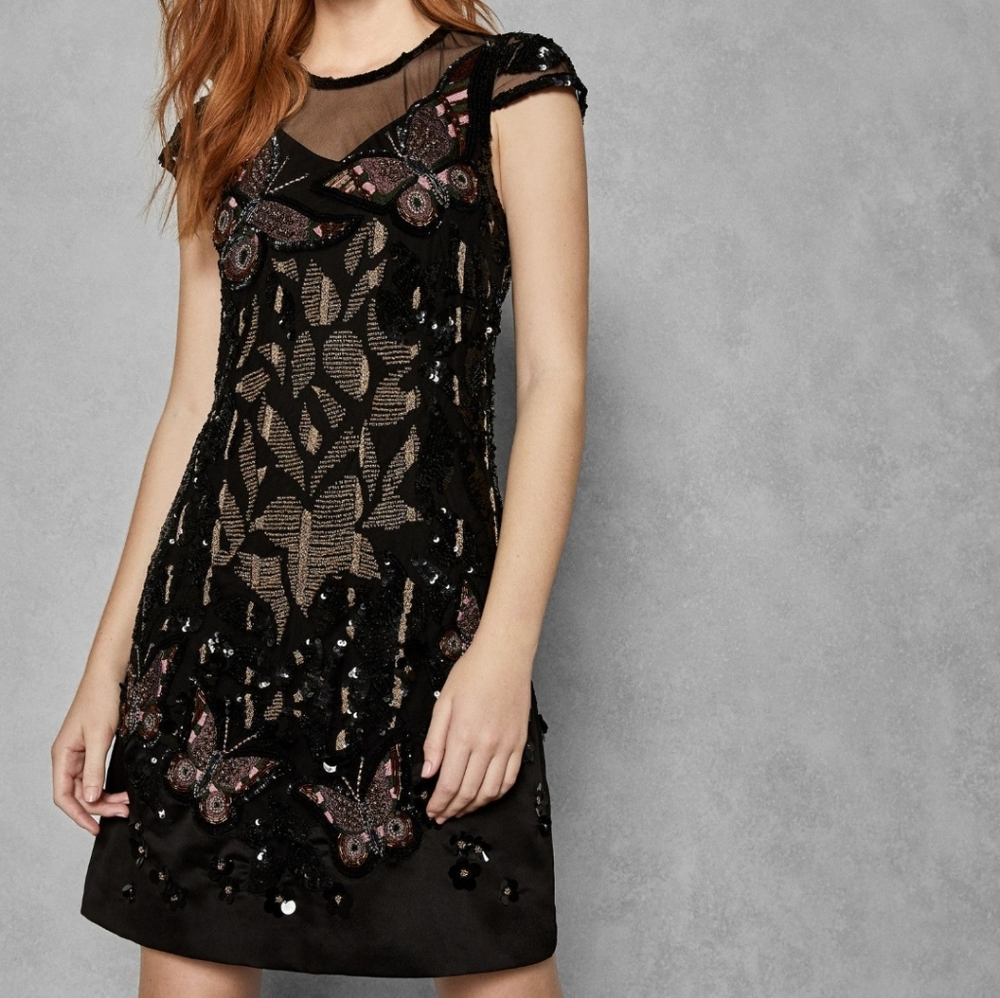 🍒NWT🍒 TED BAKER SEQUINE BUTTERFLY COCKTAIL DRESS - Picture 7 of 13